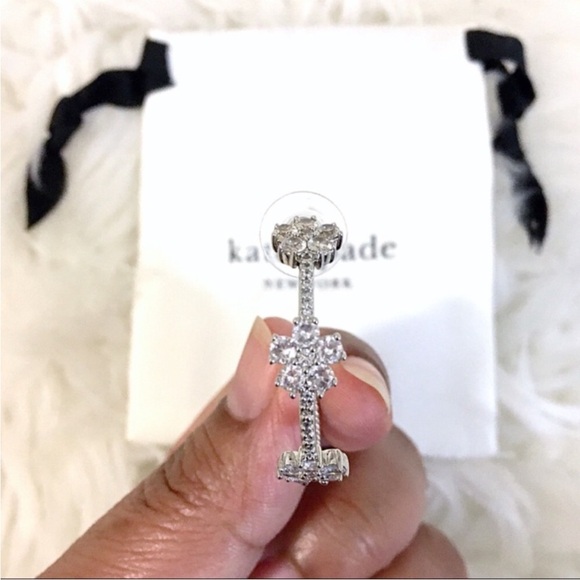 Kate Spade Gleaming Gardenia Flower Silver Diamond Hoop Earrings - Picture 3 of 4